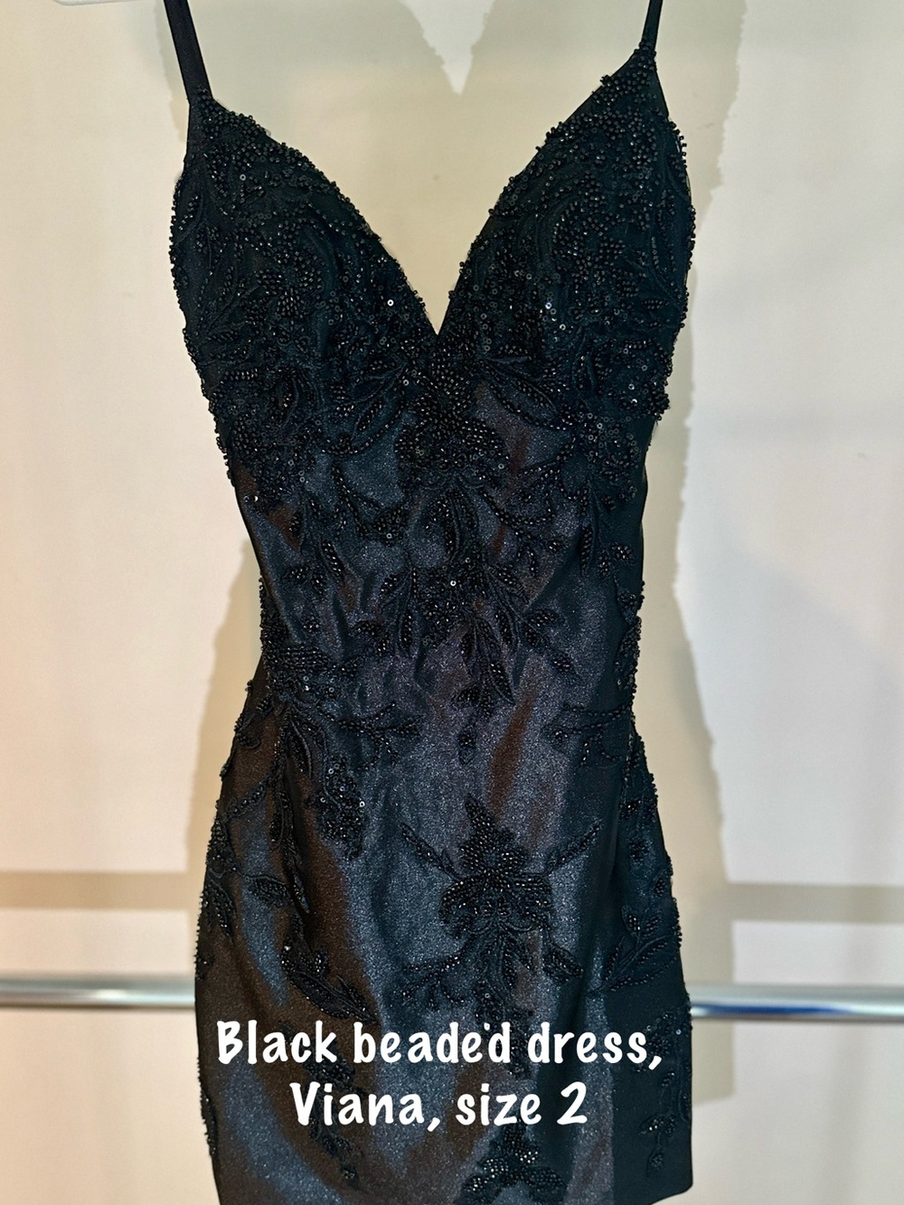 Viana Black Beaded V-Neck Mini Dress